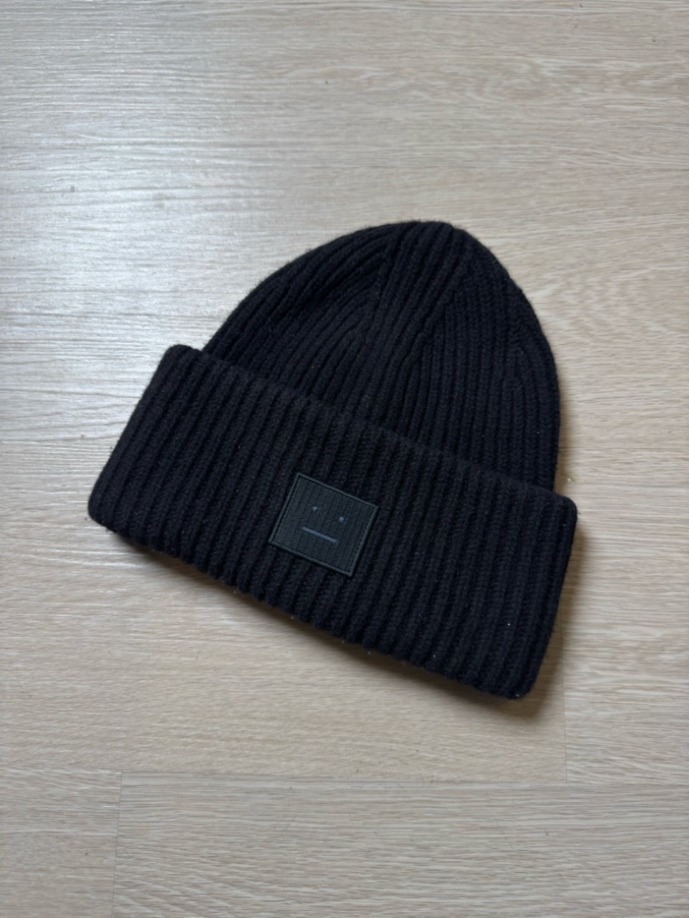 Acne Studios Black Ribbed Logo Beanie